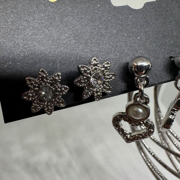 G by Gennaro Silver Tone Lot of Three Earrings Studs Hoops Drop Heart Fashion - Picture 3 of 8